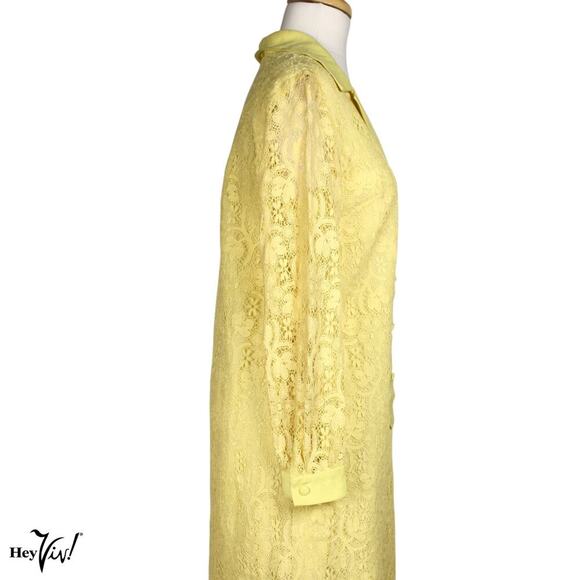 Vintage Yellow Lace Shirtwaist Mini Dress Lined Size ML B36 W 36 - Hey Viv - Picture 2 of 8